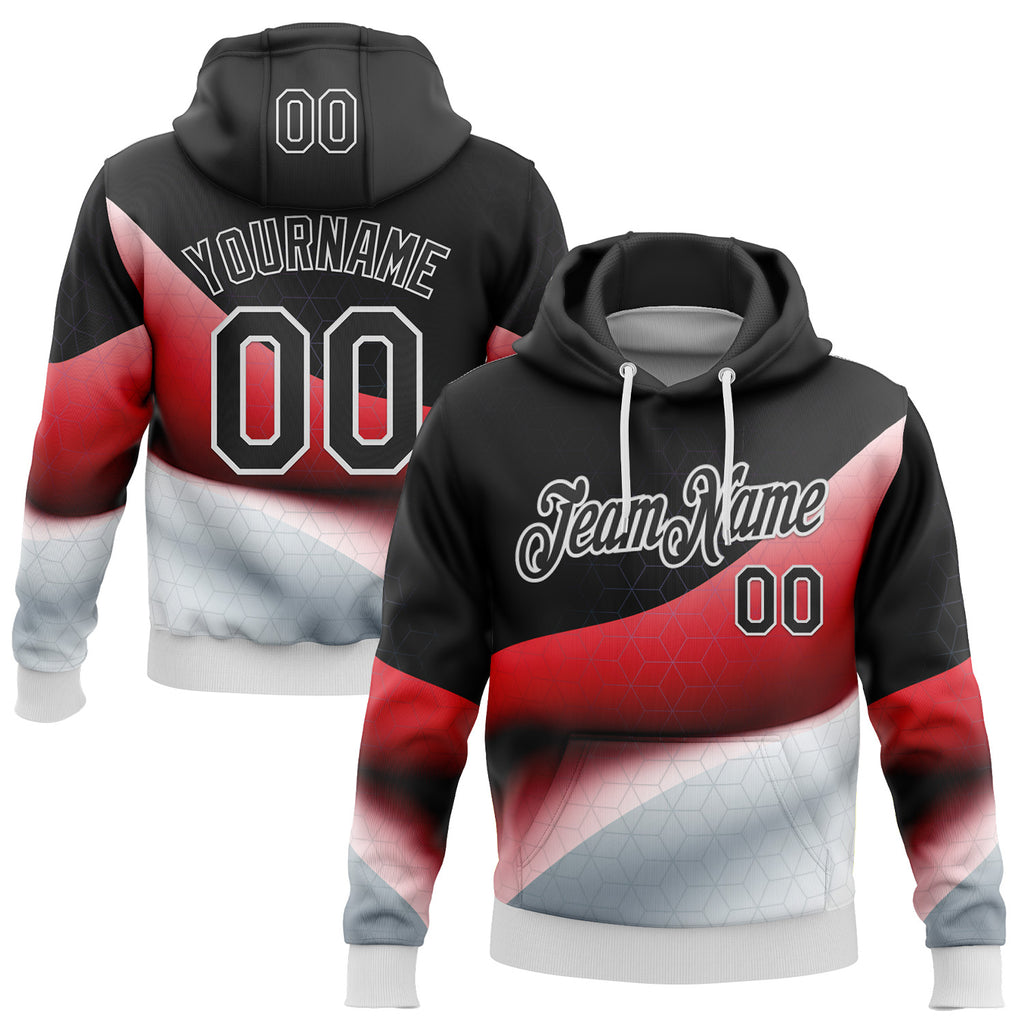Custom Stitched Black Red-White 3D Pattern Design Germany Inspired Geometric Shape Sports Wear Pullover Sweatshirt Hoodie