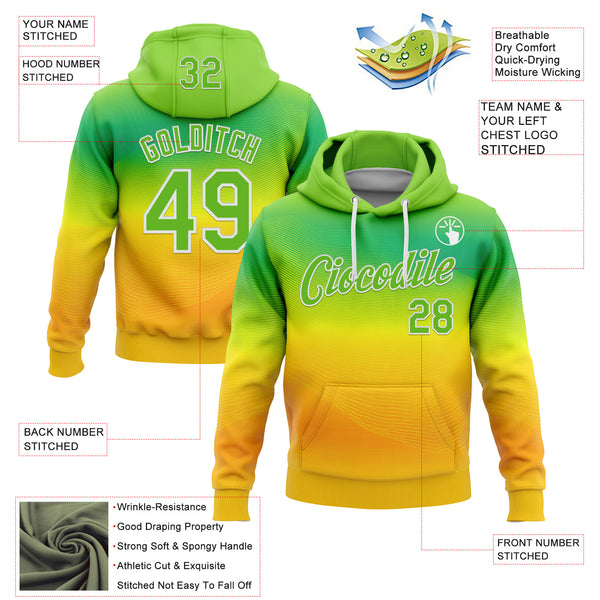 Custom Stitched Green Aurora Green Yellow-White 3D Pattern Design Brazil Inspired Gradien Line Sports Wear Pullover Sweatshirt Hoodie