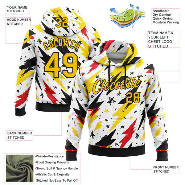 Custom Stitched White Yellow Red-Black 3D Pattern Design Germany Inspired Graffiti Sports Wear Pullover Sweatshirt Hoodie