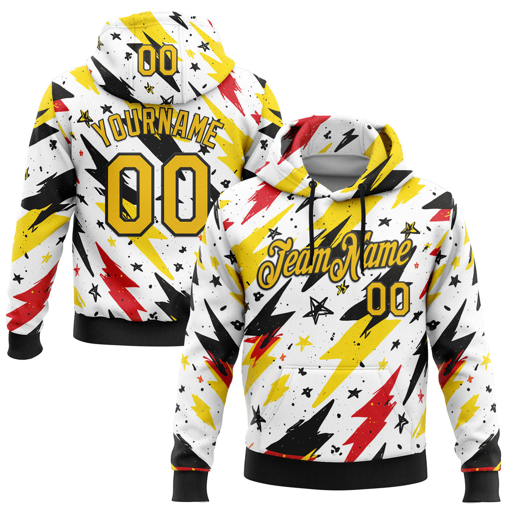 Custom Stitched White Yellow Red-Black 3D Pattern Design Germany Inspired Graffiti Sports Wear Pullover Sweatshirt Hoodie