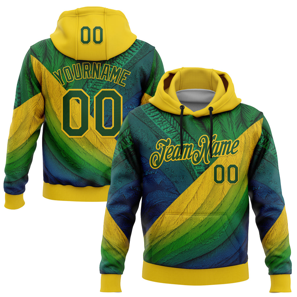 Custom Stitched Yellow Green 3D Pattern Design Brazil Inspired Tribal Sports Wear Pullover Sweatshirt Hoodie