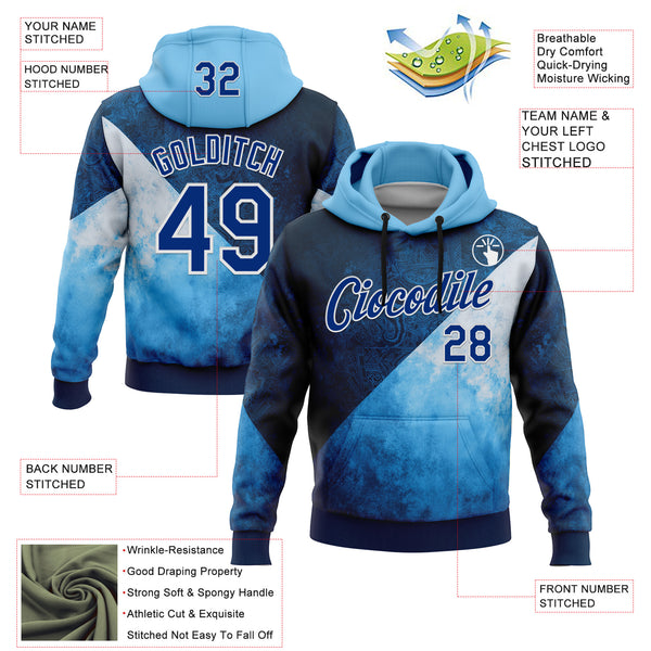 Custom Stitched Blue Royal-White 3D Pattern Design Argentine Inspired Geometric Tribal Watercolor Sports Wear Pullover Sweatshirt Hoodie