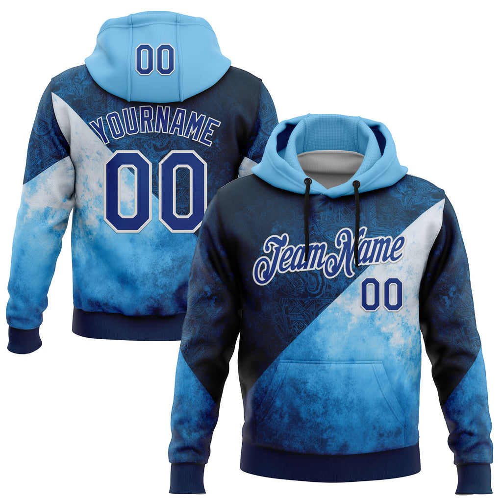 Custom Stitched Blue Royal-White 3D Pattern Design Argentine Inspired Geometric Tribal Watercolor Sports Wear Pullover Sweatshirt Hoodie