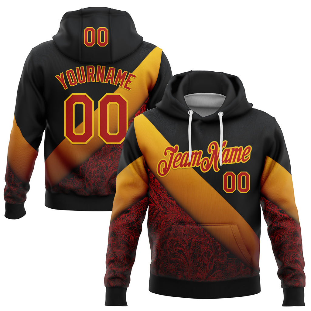 Custom Stitched Black Red-Yellow 3D Pattern Design Germany Inspired Geometric Tribal Sports Wear Pullover Sweatshirt Hoodie