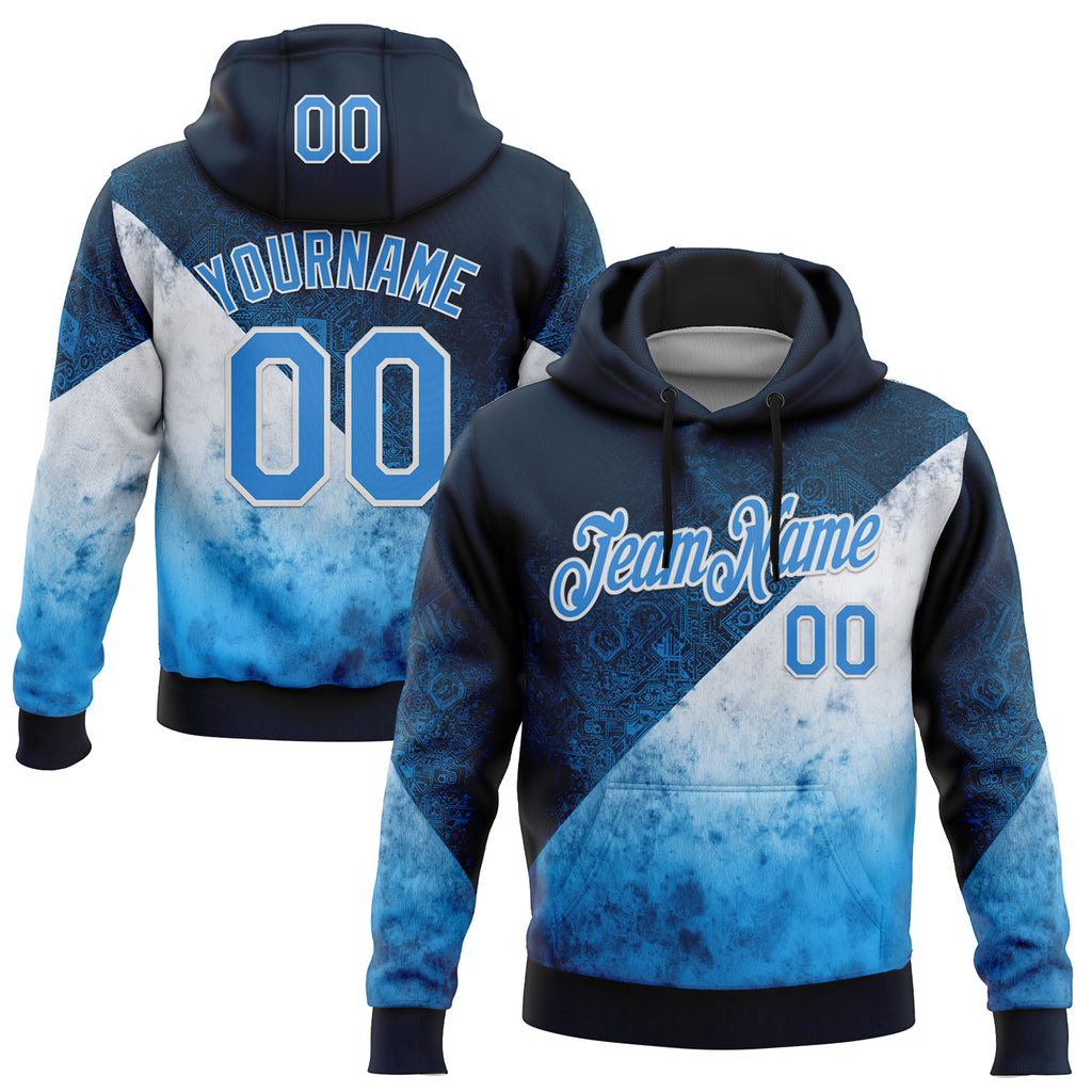 Custom Stitched Blue Powder Blue-White 3D Pattern Design Argentine Inspired Geometric Tribal Watercolor Sports Wear Pullover Sweatshirt Hoodie