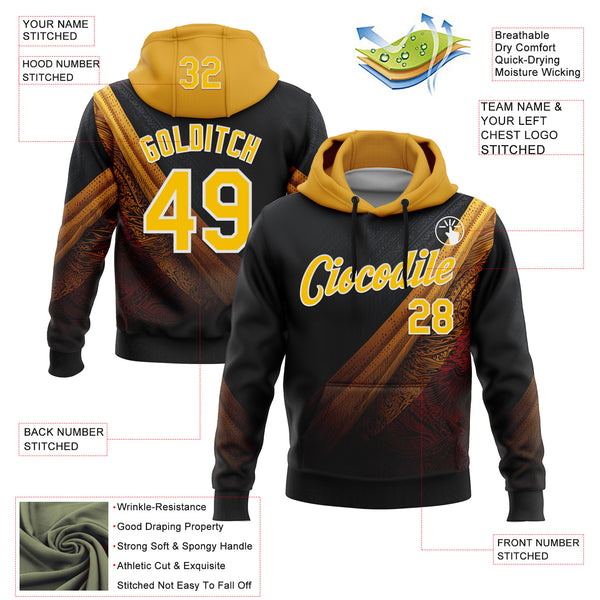 Custom Stitched Black Yellow-White 3D Pattern Design Germany Inspired Tribal Sports Wear Pullover Sweatshirt Hoodie