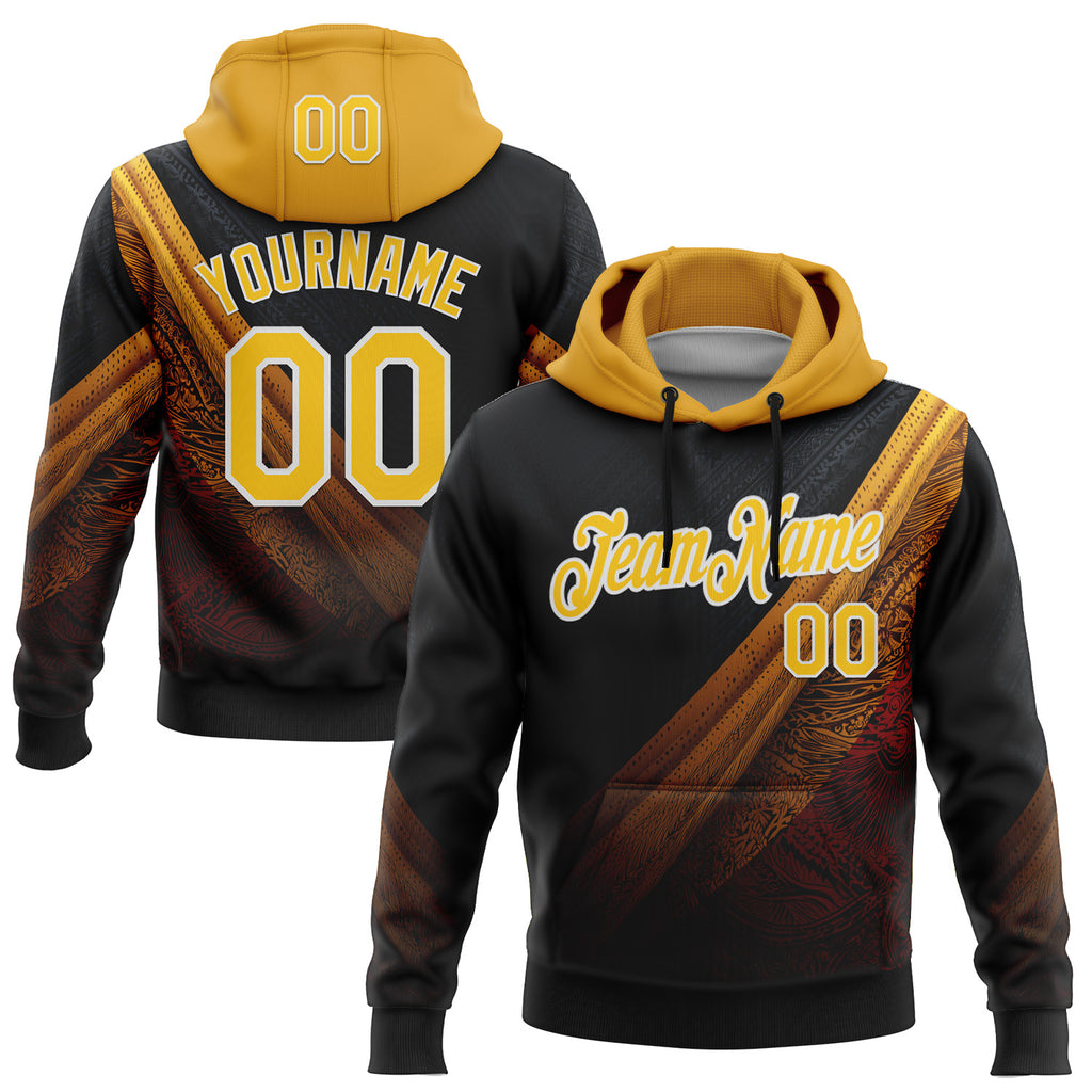 Custom Stitched Black Yellow-White 3D Pattern Design Germany Inspired Tribal Sports Wear Pullover Sweatshirt Hoodie