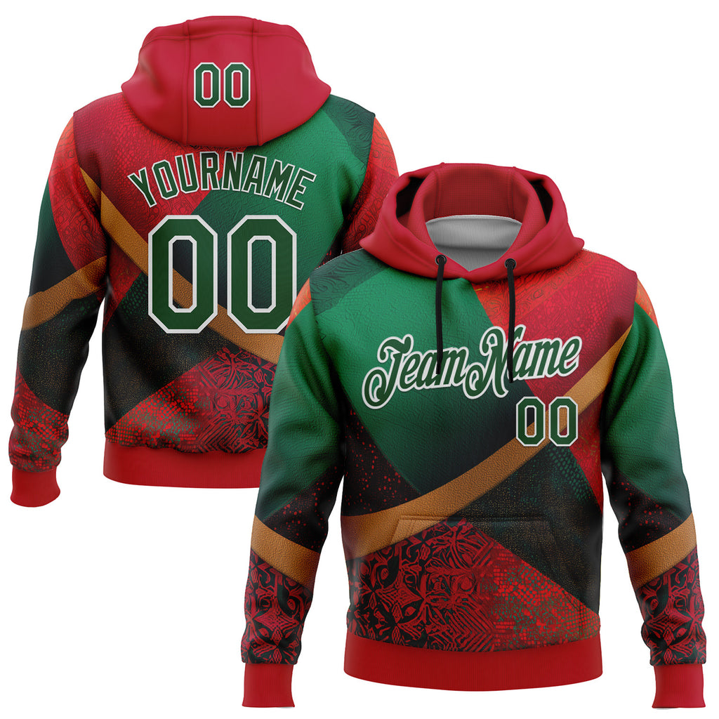 Custom Stitched Red Green-White 3D Pattern Design Mexico Geometric Tribal Sports Wear Pullover Sweatshirt Hoodie