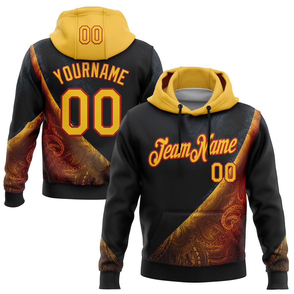 Custom Stitched Black Yellow-Red 3D Pattern Design Germany Inspired Tribal Sports Wear Pullover Sweatshirt Hoodie
