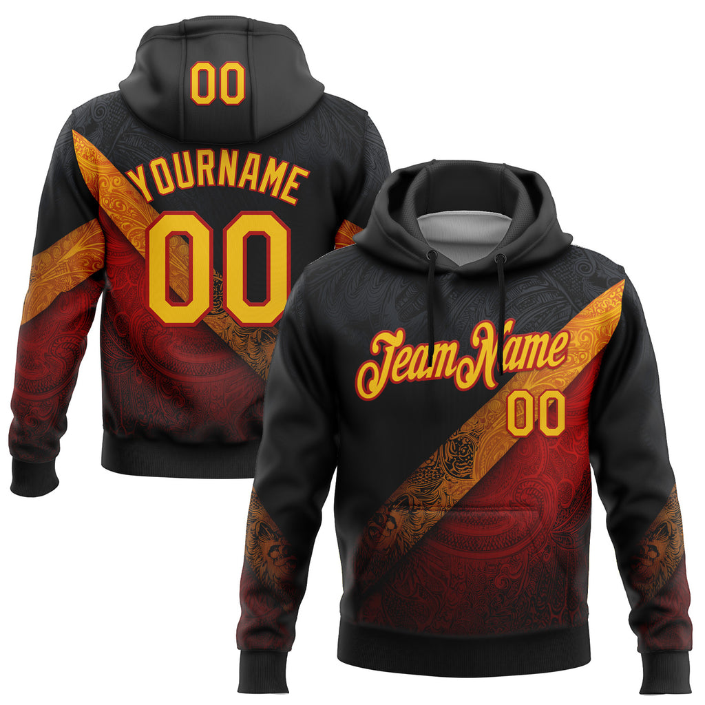 Custom Stitched Black Yellow-Red 3D Pattern Design Germany Inspired Tribal Sports Wear Pullover Sweatshirt Hoodie