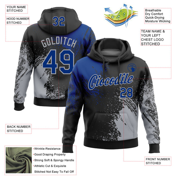 Custom Stitched Black Royal-Gray 3D Pattern Design Abstract Brush Stroke Sports Pullover Sweatshirt Hoodie