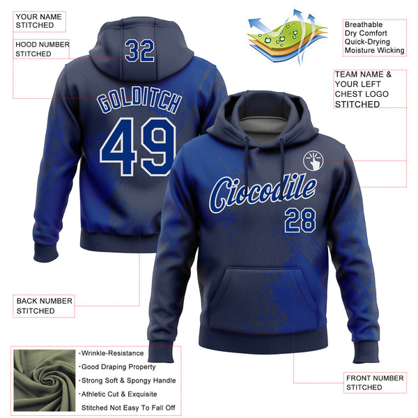 Custom Stitched Navy Royal-White 3D Pattern Design Abstract Brush Stroke Sports Pullover Sweatshirt Hoodie