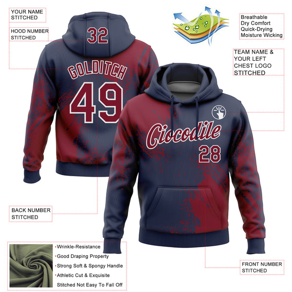 Custom Stitched Navy Crimson-White 3D Pattern Design Abstract Brush Stroke Sports Pullover Sweatshirt Hoodie
