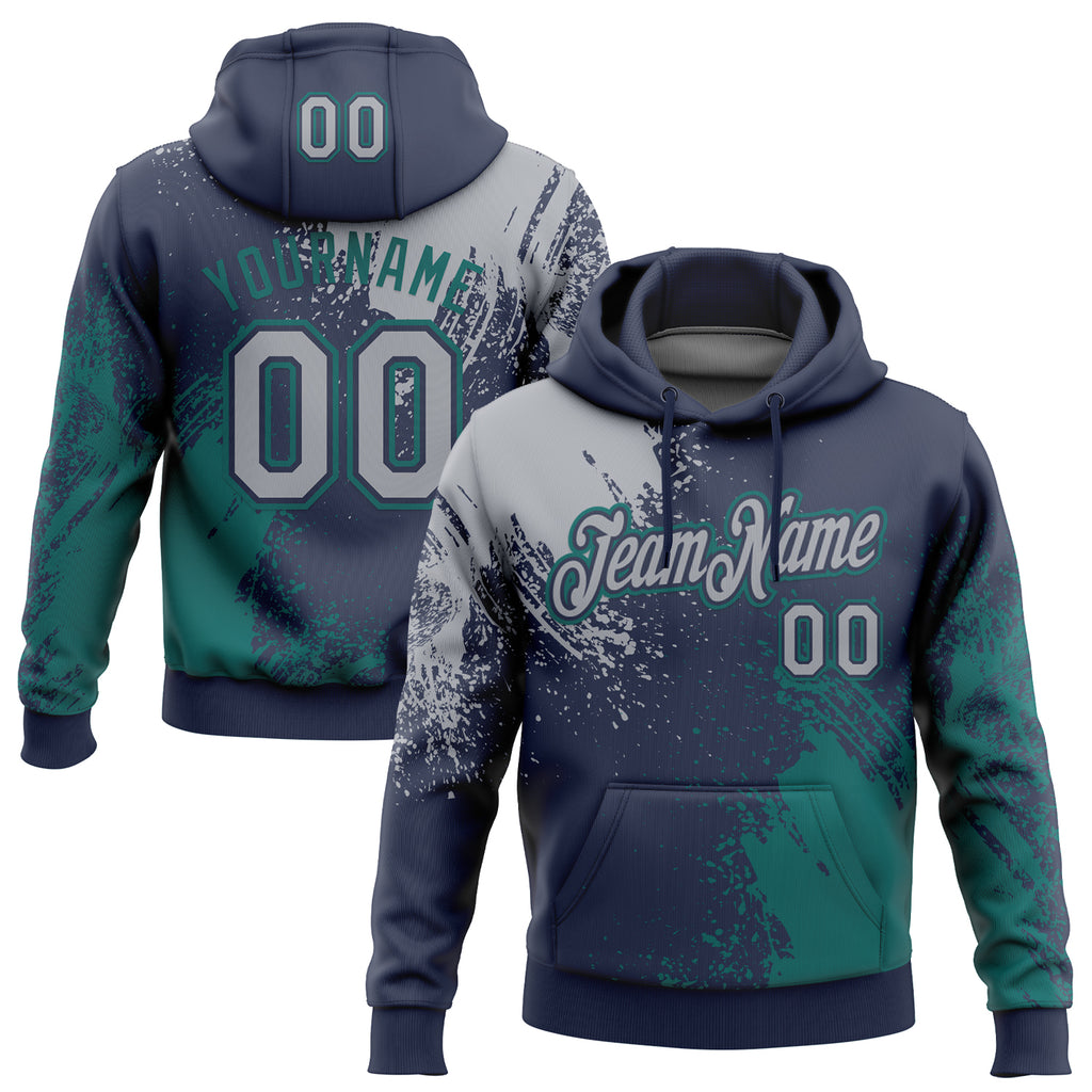 Custom Stitched Navy Gray-Teal 3D Pattern Design Abstract Brush Stroke Sports Pullover Sweatshirt Hoodie