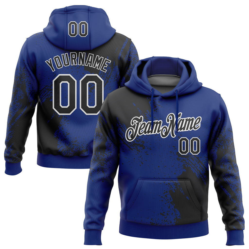Custom Stitched Royal Black-White 3D Pattern Design Abstract Brush Stroke Sports Pullover Sweatshirt Hoodie