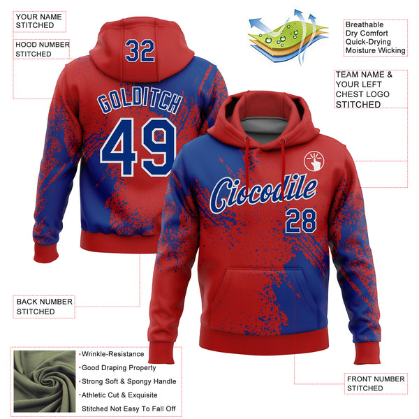 Custom Stitched Red Royal-White 3D Pattern Design Abstract Brush Stroke Sports Pullover Sweatshirt Hoodie