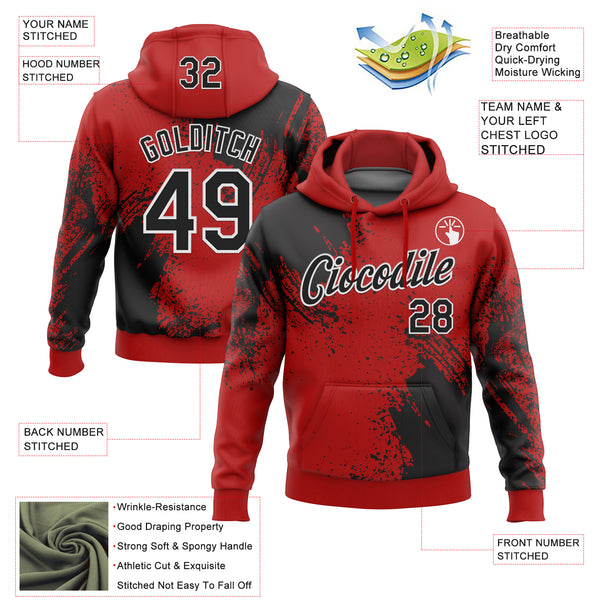Custom Stitched Red Black-White 3D Pattern Design Abstract Brush Stroke Sports Pullover Sweatshirt Hoodie