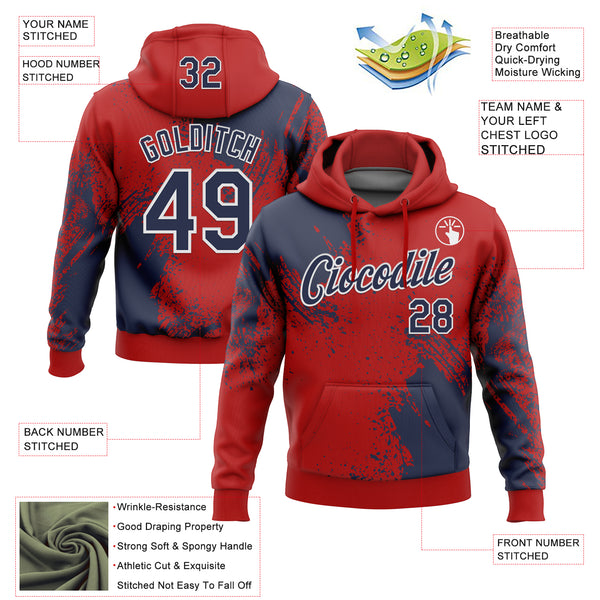 Custom Stitched Red Navy-White 3D Pattern Design Abstract Brush Stroke Sports Pullover Sweatshirt Hoodie