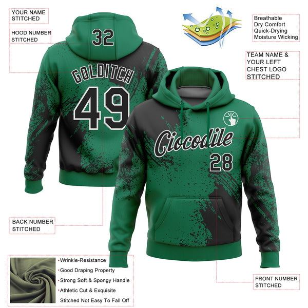 Custom Stitched Kelly Green Black-White 3D Pattern Design Abstract Brush Stroke Sports Pullover Sweatshirt Hoodie