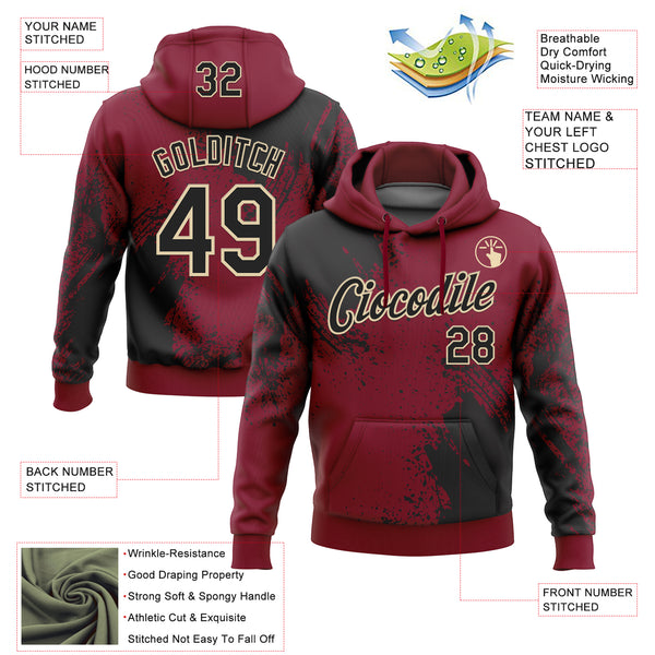 Custom Stitched Crimson Black-Cream 3D Pattern Design Abstract Brush Stroke Sports Pullover Sweatshirt Hoodie