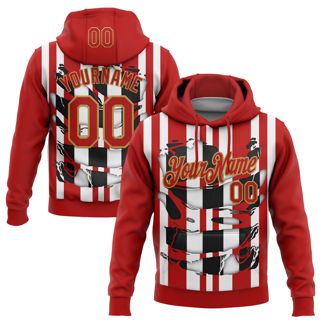 Custom Stitched Red White Black-Old Gold 3D Pattern Design Stripe Sports Pullover Sweatshirt Hoodie
