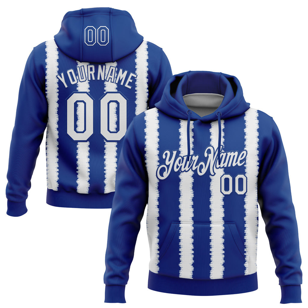 Custom Stitched Royal White 3D Pattern Design Line Sports Pullover Sweatshirt Hoodie