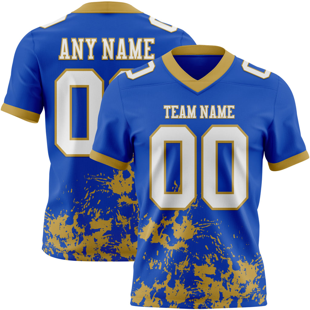Custom Thunder Blue White-Old Gold 3D Pattern Splash Authentic Football Jersey