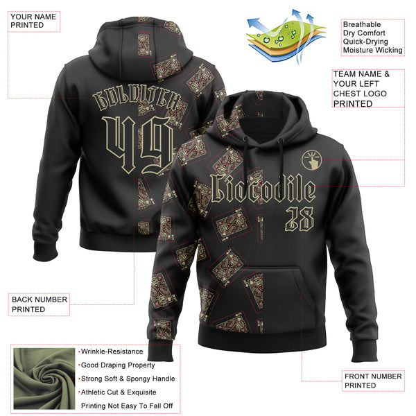 Custom Black Gold 3D Skull Poker Playing Card Split Sports Pullover Sweatshirt Hoodie