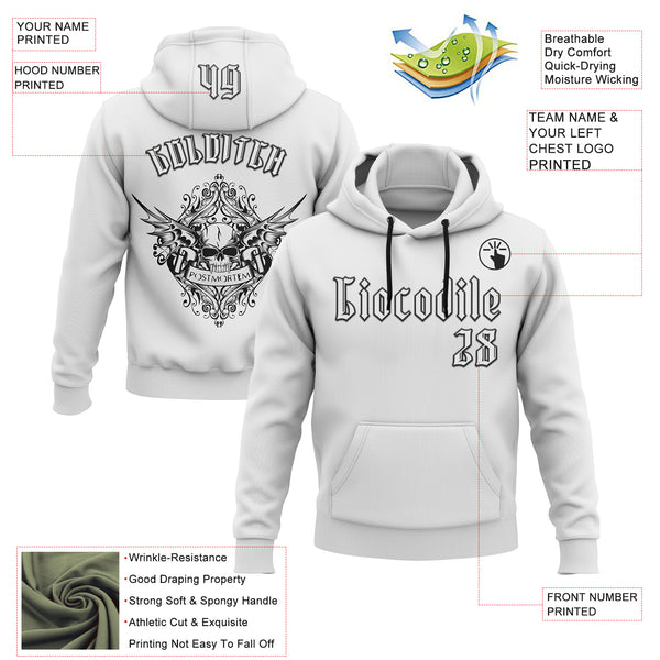 Custom White Black 3D Skull Gothic Postmortem Vintage Sports Pullover Sweatshirt Hoodie