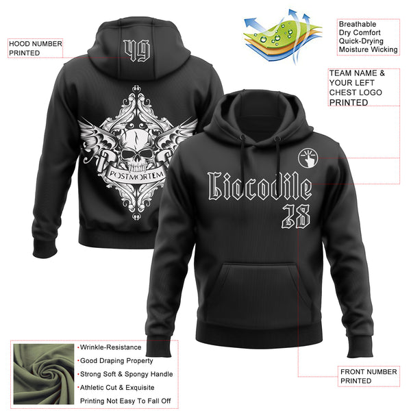 Custom Black White 3D Skull Gothic Postmortem Vintage Sports Pullover Sweatshirt Hoodie