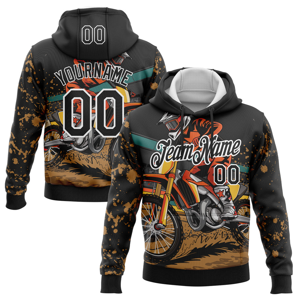 Custom Stitched Black White 3D Pattern Design Motorcycle Motocross Racing Sports Pullover Sweatshirt Hoodie