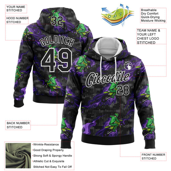 Custom Stitched Black White 3D Pattern Design Flame Motorcycle Motocross Racing Sports Pullover Sweatshirt Hoodie