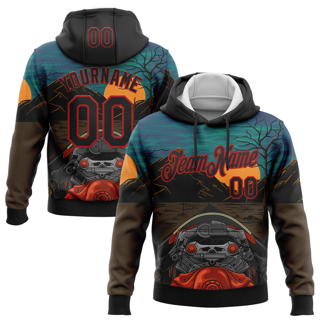 Custom Stitched Green Black Brown-Red 3D Pattern Design Motorcycle Motocross Racing Sports Pullover Sweatshirt Hoodie