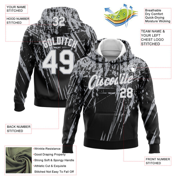 Custom Stitched Black White-Gray 3D Pattern Design Splash Grunge Art Sports Pullover Sweatshirt Hoodie