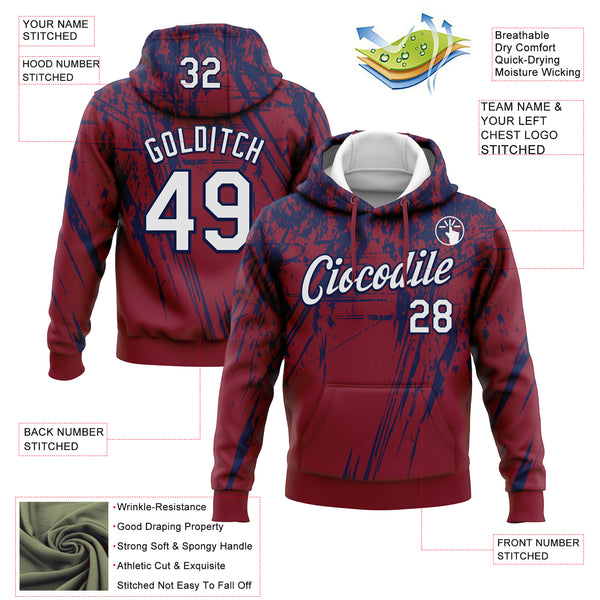 Custom Stitched Crimson White-Navy 3D Pattern Design Splash Grunge Art Sports Pullover Sweatshirt Hoodie