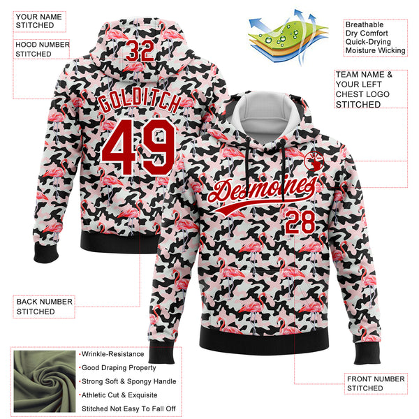 Custom Stitched Camo Red-White 3D Flamingo Sports Pullover Sweatshirt Salute To Service Hoodie