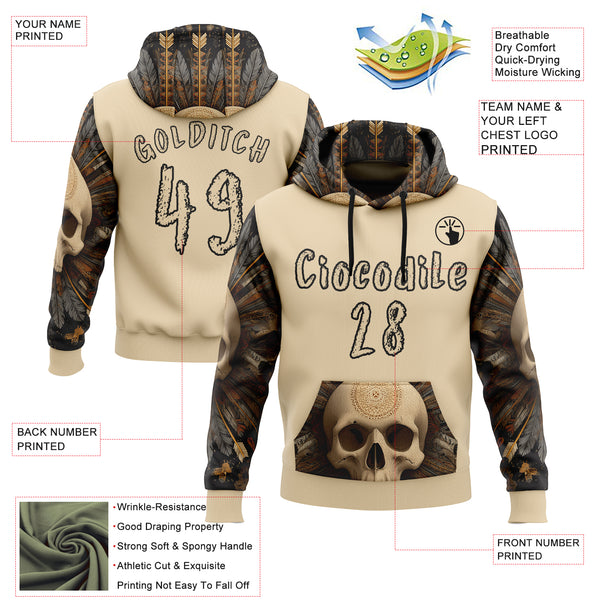 Custom City Cream Black 3D Skull Chief Sports Pullover Sweatshirt Hoodie