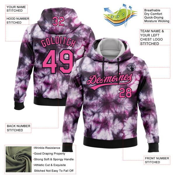 Custom Stitched Tie Dye Pink-Black 3D Sports Pullover Sweatshirt Hoodie