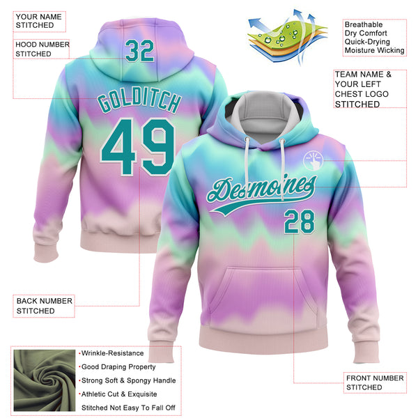 Custom Stitched Tie Dye Teal-White 3D Sports Pullover Sweatshirt Hoodie