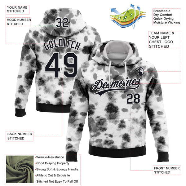 Custom Stitched Tie Dye Black-White 3D Sports Pullover Sweatshirt Hoodie