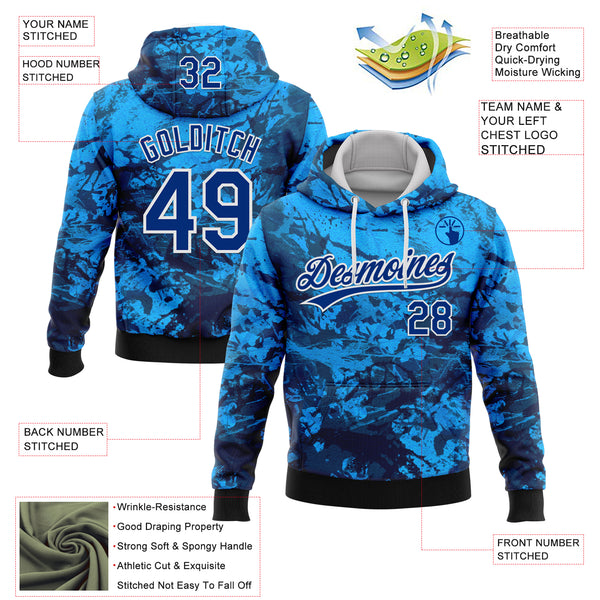 Custom Stitched Tie Dye Royal-White 3D Sports Pullover Sweatshirt Hoodie