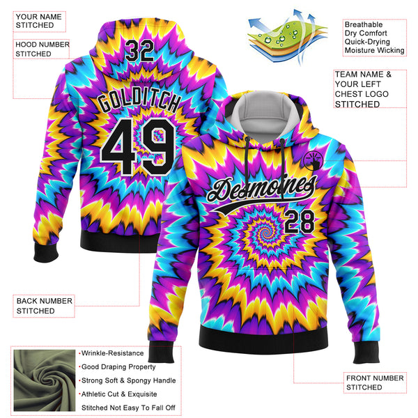 Custom Stitched Tie Dye Black-White 3D Sports Pullover Sweatshirt Hoodie