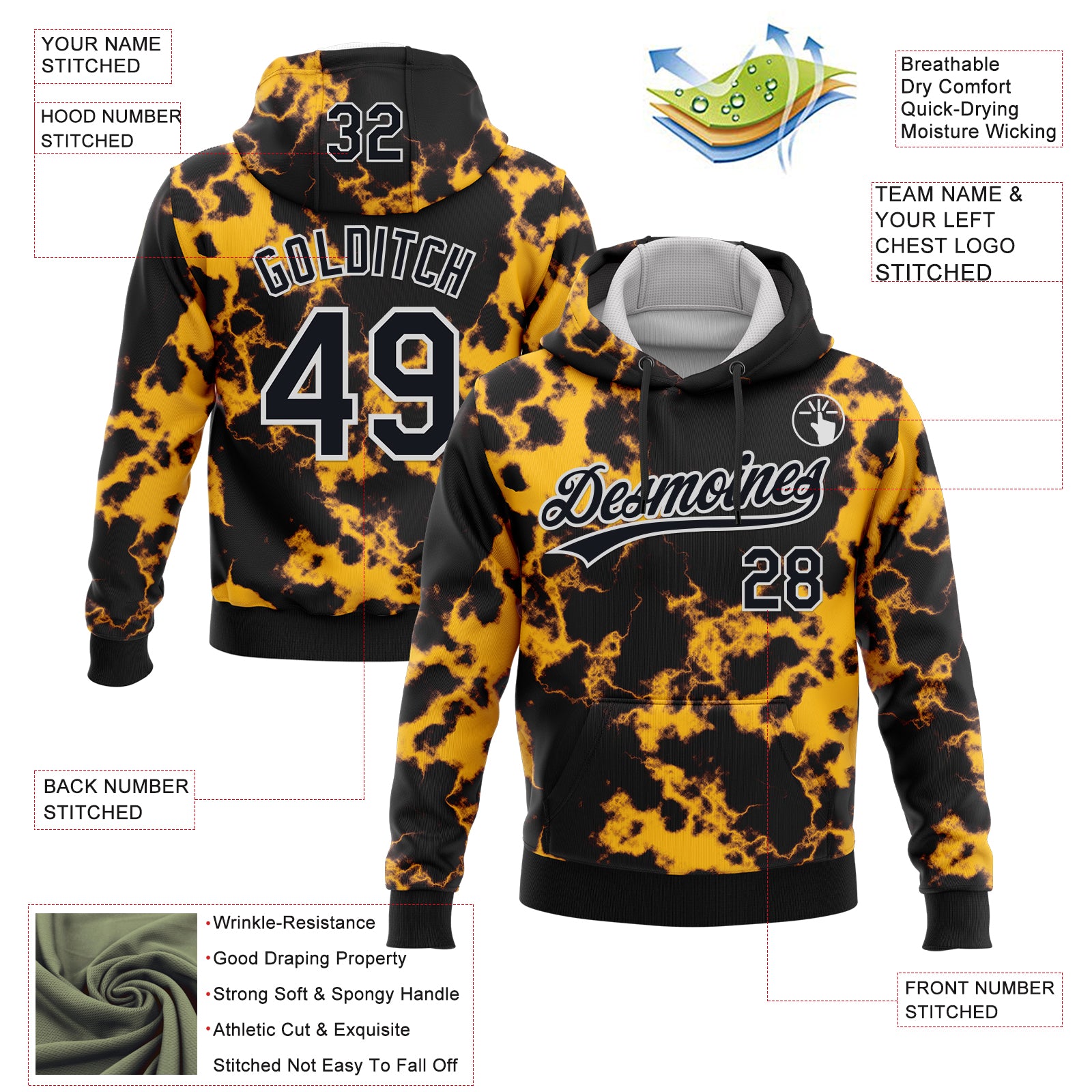 Custom Stitched Tie Dye Black-White 3D Sports Pullover Sweatshirt Hoodie