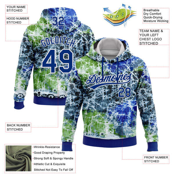 Custom Stitched Tie Dye Royal-White 3D Sports Pullover Sweatshirt Hoodie