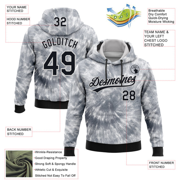 Custom Stitched Tie Dye Black-White 3D Sports Pullover Sweatshirt Hoodie