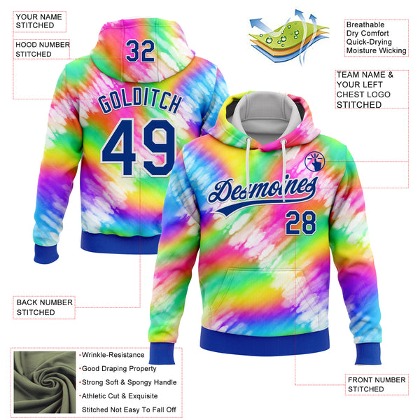 Custom Stitched Tie Dye Thunder Blue-White 3D Sports Pullover Sweatshirt Hoodie