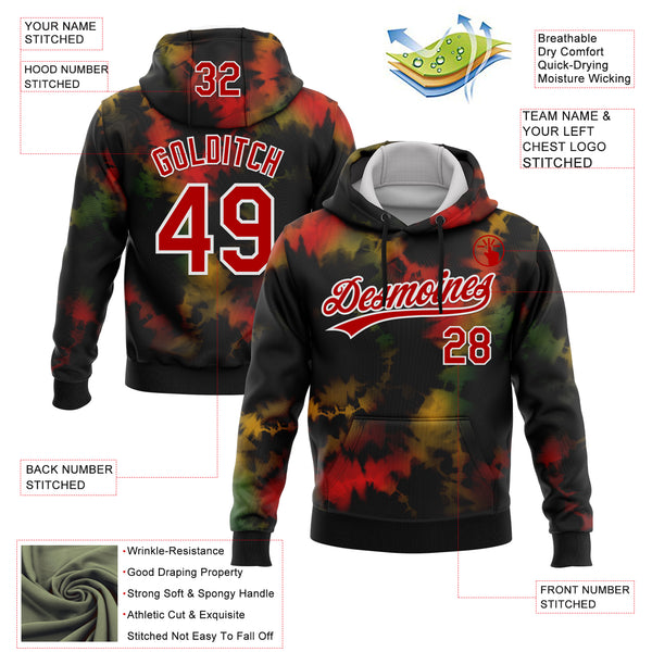 Custom Stitched Tie Dye Red-White 3D Sports Pullover Sweatshirt Hoodie