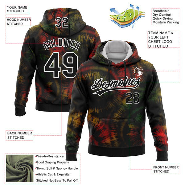 Custom Stitched Tie Dye Black-White 3D Sports Pullover Sweatshirt Hoodie