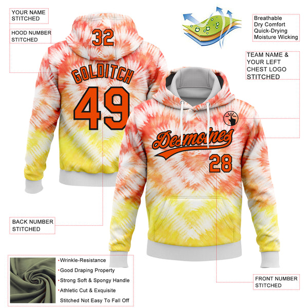 Custom Stitched Tie Dye Orange-Black 3D Sports Pullover Sweatshirt Hoodie