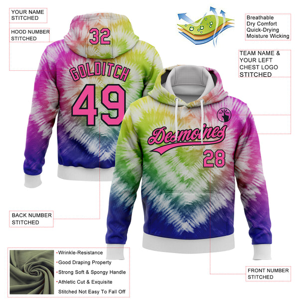 Custom Stitched Tie Dye Pink-Black 3D Sports Pullover Sweatshirt Hoodie
